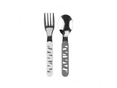 Stainless steel baby spoon and fork, grey, 1065/01 Stainless steel baby spoon and fork, grey, 1065/01