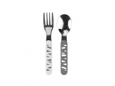 Stainless steel baby spoon and fork, grey, 1065/01