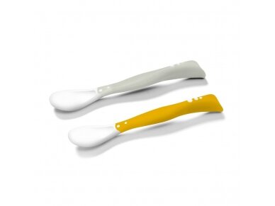 BabyOno plastic spoons for babies 2 pcs. grey-yellow, 1066/05