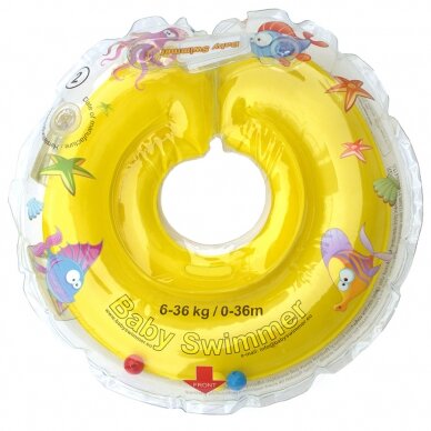 Baby Swimmer plaukimo ratas kūdikiams ant kaklo be barškučio 6-36 kg., geltonas Baby Swimmer plaukimo ratas kūdikiams ant kaklo be barškučio 6-36 kg., geltonas