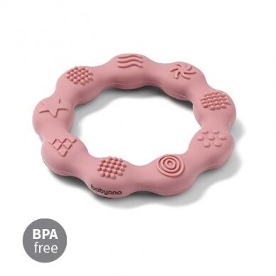BabyOno kramtukas silikoninis žiedas rožinis 825/02 2