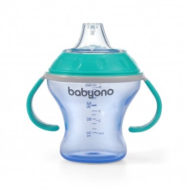 BabyOno neišsiliejantis puodelis minkštu snapeliu NATURAL NURSING, mėlynas, 180 ml, 1456/01 2