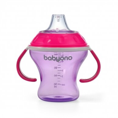 BabyOno neišsiliejantis puodelis minkštu snapeliu NATURAL NURSING, rožinis, 180 ml, 1456/02 2
