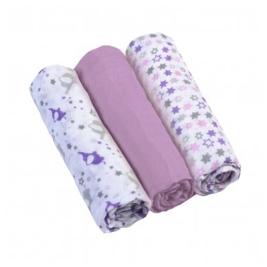 BabyOno vystyklai medvilniniai 3 vnt, violetiniai BabyOno vystyklai medvilniniai 3 vnt, violetiniai