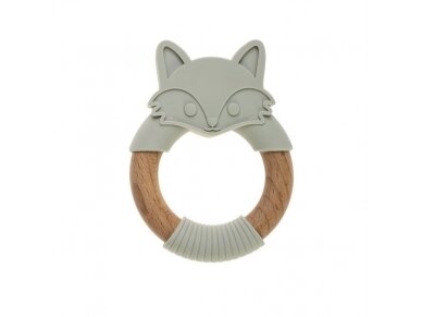 Wood and silicone teether FOX gray, BOC0522 Wood and silicone teether FOX gray, BOC0522