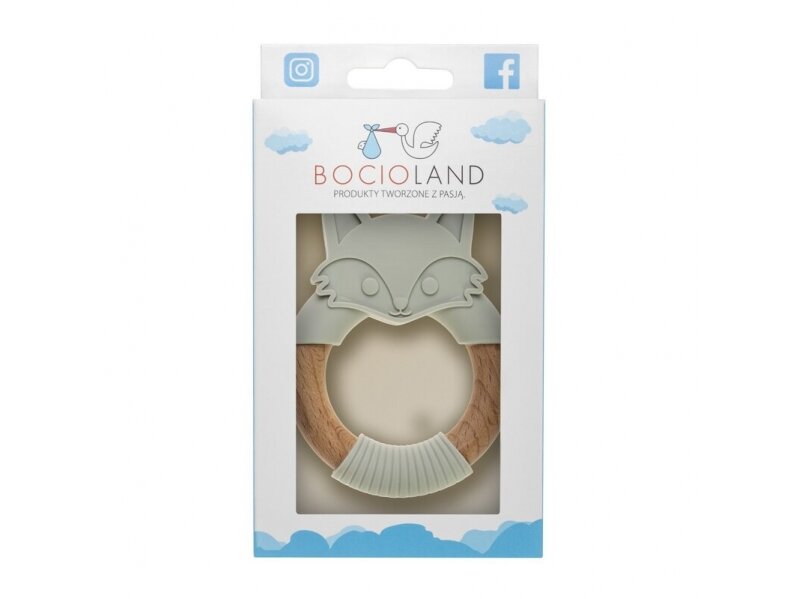Wood and silicone teether FOX gray, BOC0522 2 Wood and silicone teether FOX gray, BOC0522 2