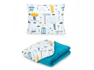 Baby blanket (75x100) + pillow (30x38) town, blue Baby blanket (75x100) + pillow (30x38) town, blue