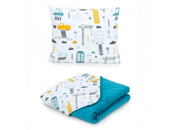 Baby blanket (75x100) + pillow (30x38) town, blue