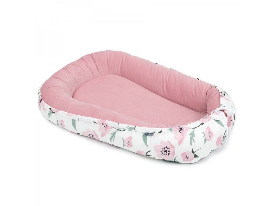 MamoTato baby nest ( cocoon ) - double-sided, velvet, flowers, white / pink MamoTato baby nest ( cocoon ) - double-sided, velvet, flowers, white / pink