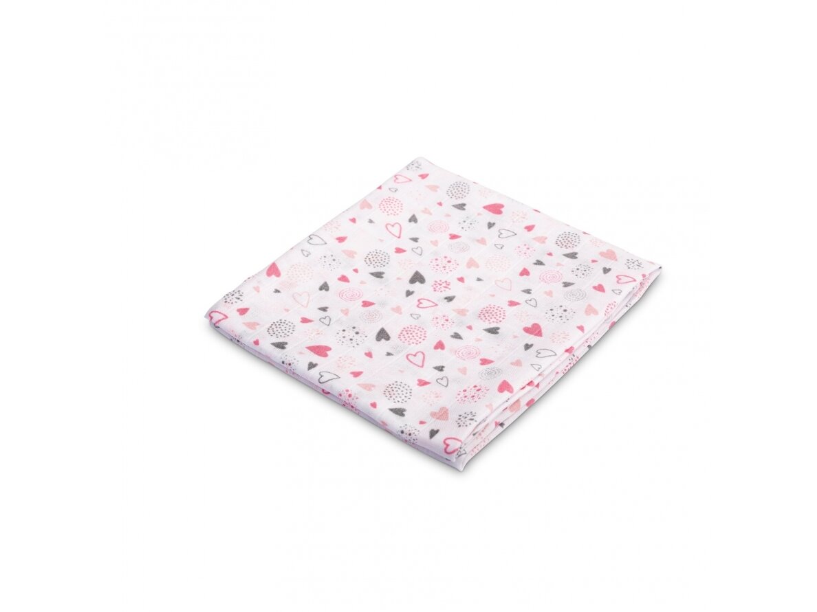 MUSLIN DIAPER 70X80 – HEARTS PINK-GREY, 70x80 MUSLIN DIAPER 70X80 – HEARTS PINK-GREY, 70x80