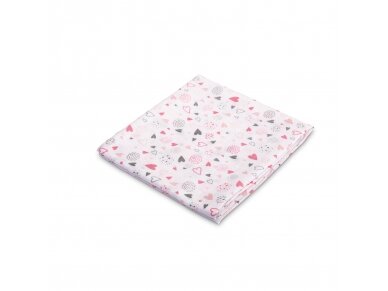 MUSLIN DIAPER 70X80 – HEARTS PINK-GREY, 70x80 MUSLIN DIAPER 70X80 – HEARTS PINK-GREY, 70x80