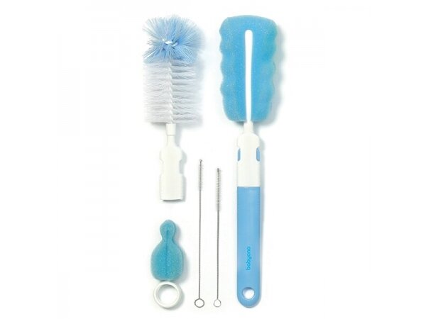 BabyOno baby bottles and teats brush set with a removable handle & mini sponge blue