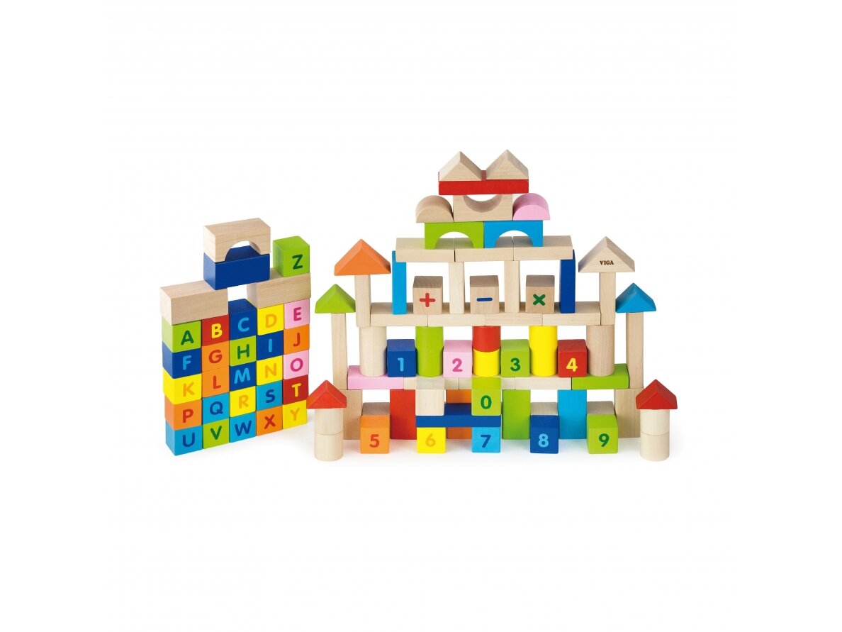 VIGA Wooden Blocks - 100pcs Alphabet & Numbers 50288 VIGA Wooden Blocks - 100pcs Alphabet & Numbers 50288